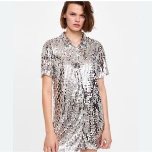 Silver Sequin Shirt Dress